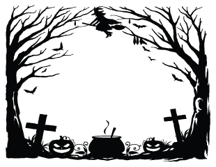 Witch and Bats Halloween Border