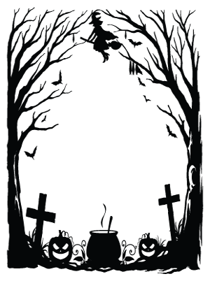 Witch and Bats Halloween Border